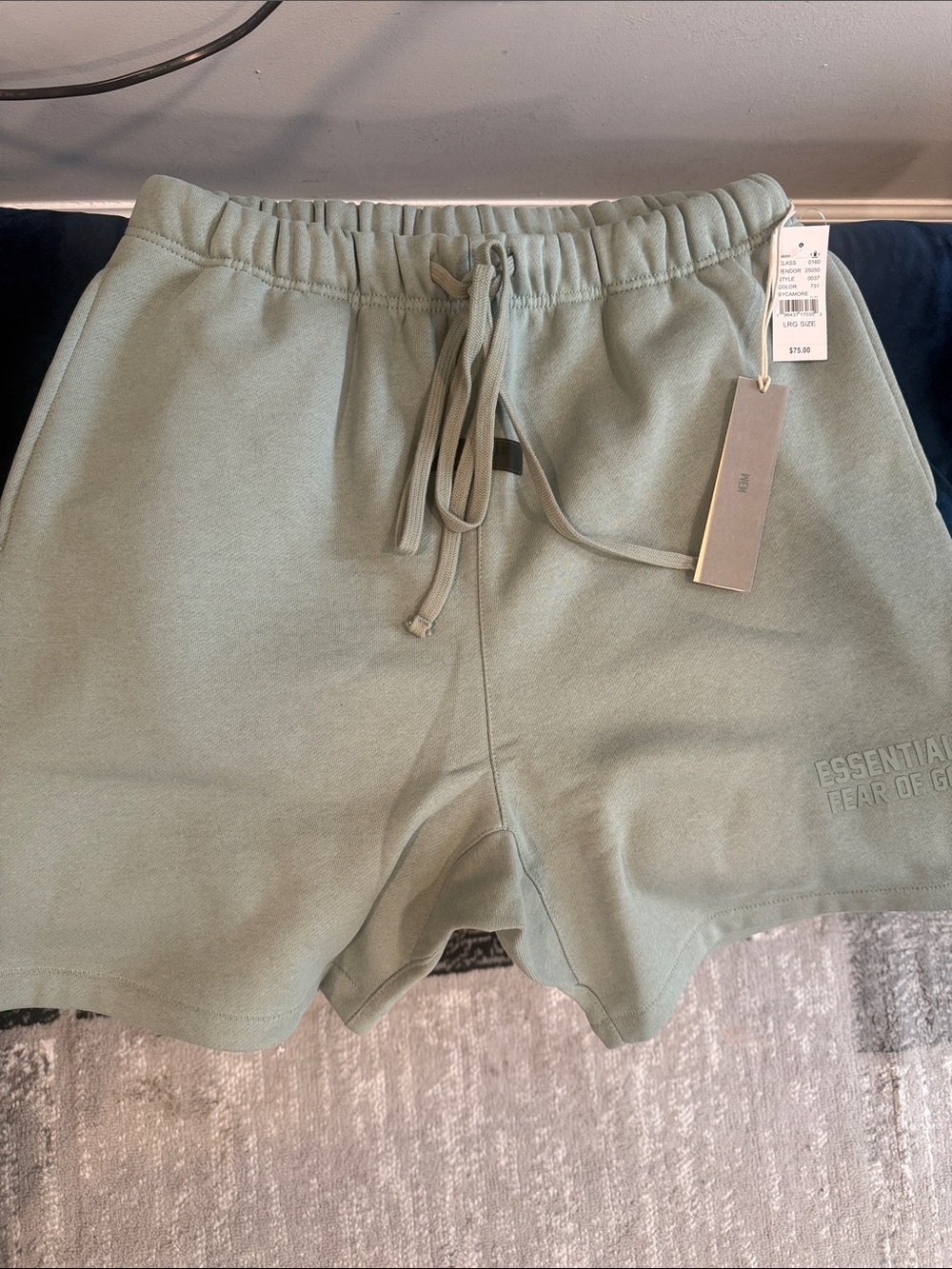 Essentials Sage Green Embossed Logo Sweat Shorts - Picture 2 of 2
